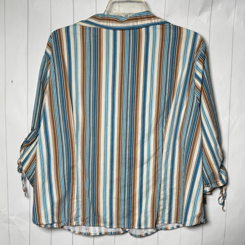 VTG Striped Button Up Blouse Top Cinched Tie Sleeve Made In USA 90s Y2K Look 2X - Picture 3 of 5